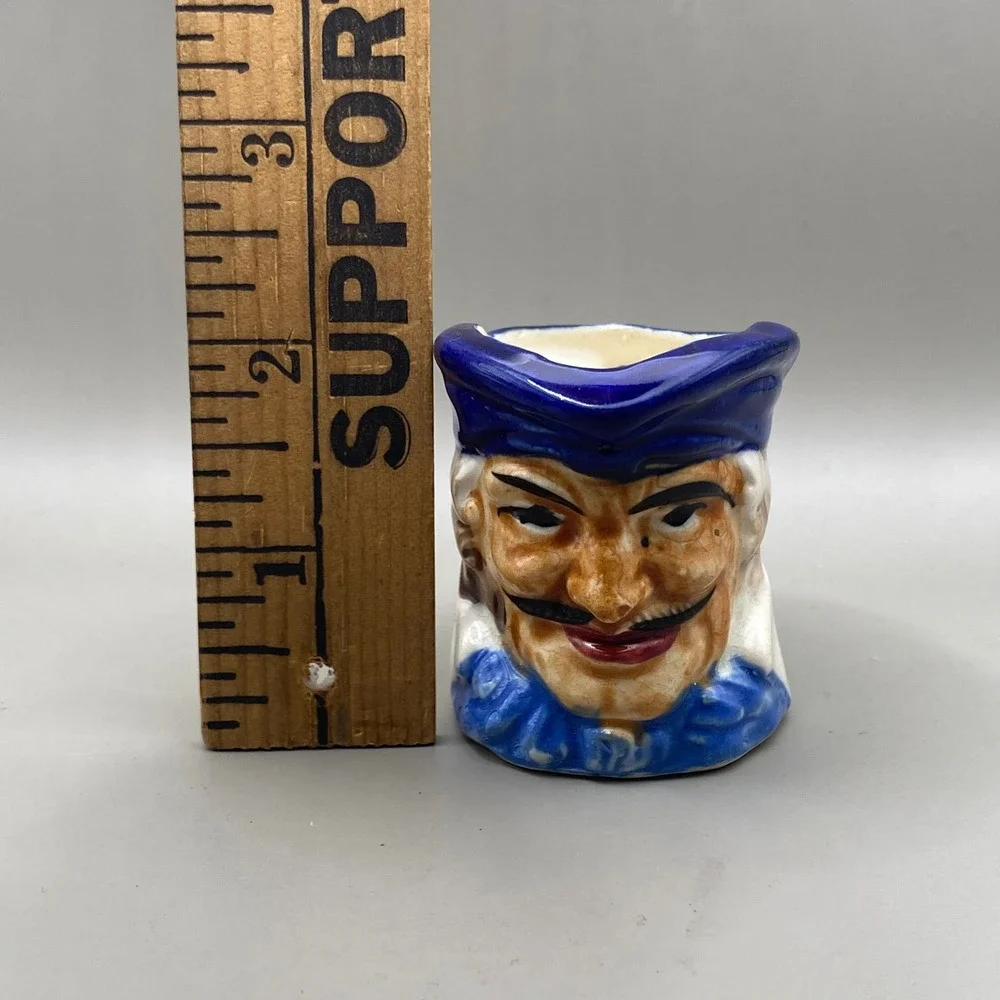 Vintage Pirate Toby Jug‎ Miniature Pitcher Made in Japan Blue White Ceramic 2 in